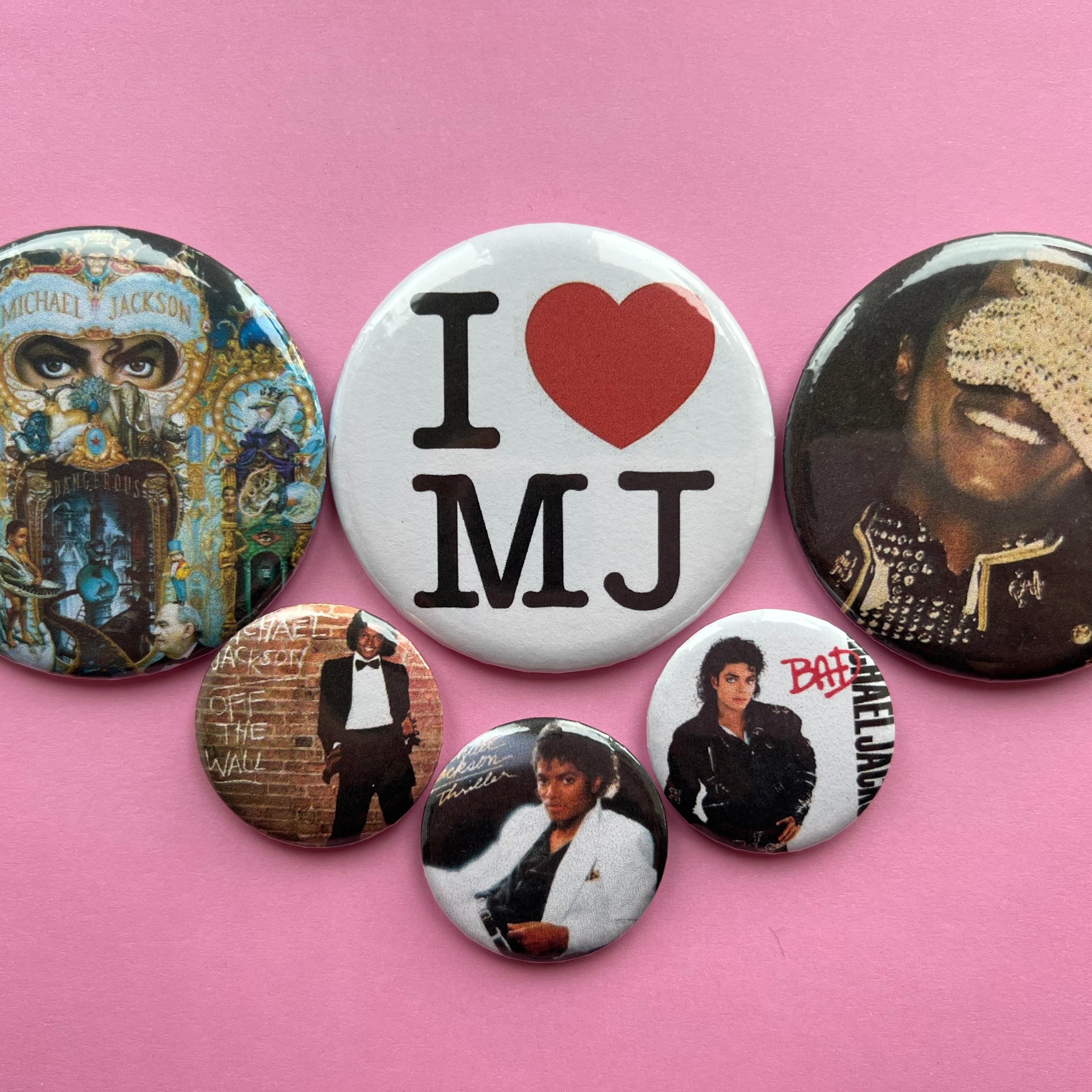 Michael Jackson pins, fridge magnets and bottle openers