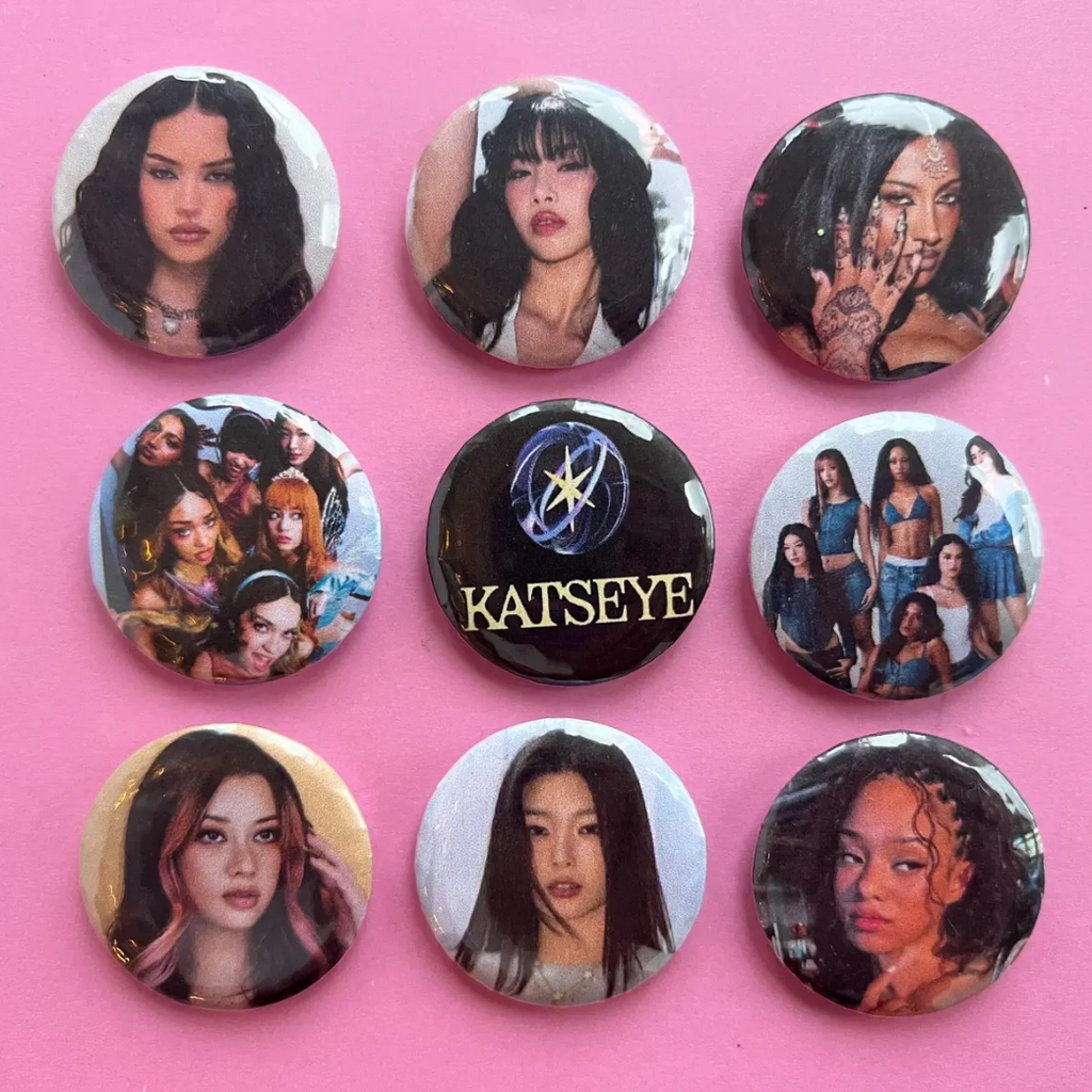 KATSEYE pins, fridge magnets, bottle openers